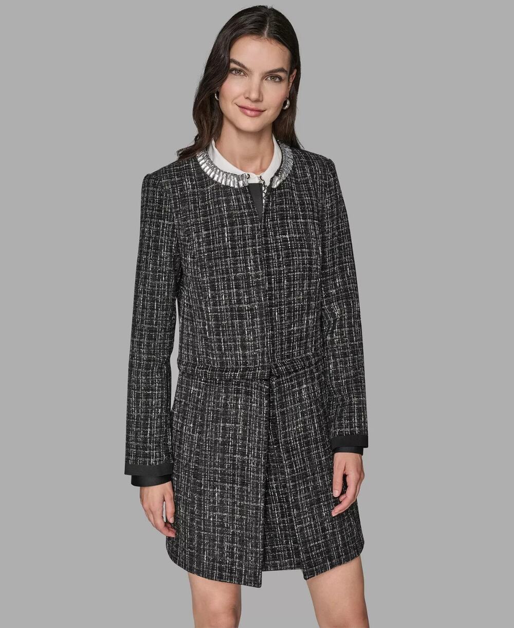 Karl Lagerfeld Paris Novelty Topper Jacket Womens 8 Black Tweed Embellished NWT